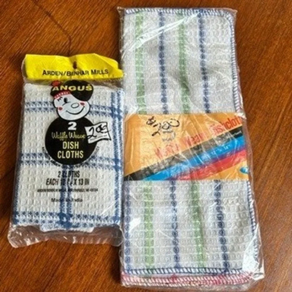 Vintage Waffle Weave Cotton Dishcloths 2 Packs Deadstock Grandmacore Kitsch